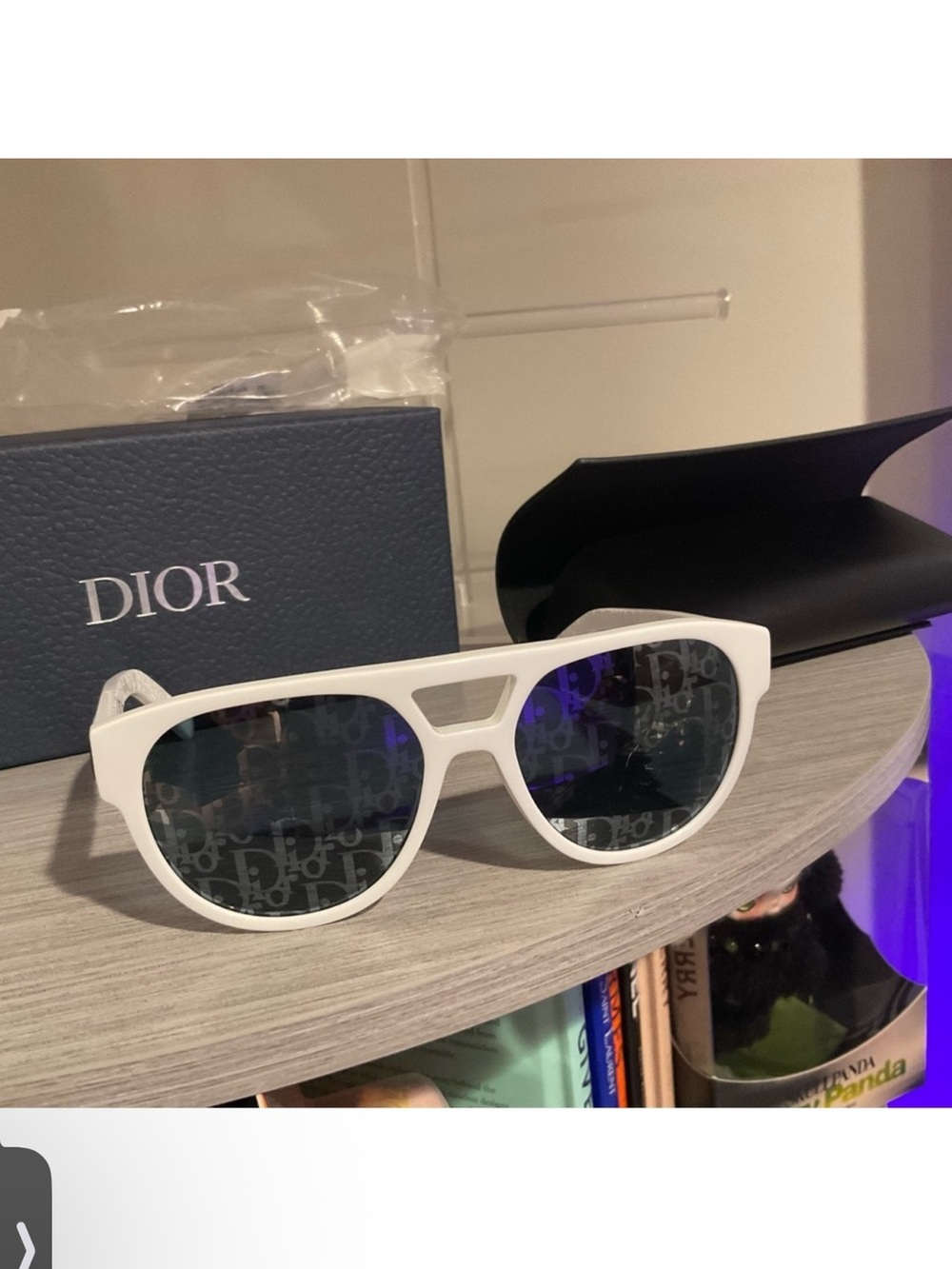 Christian Dior White Oblique Monogram Aviator Sunglasses - Full Set